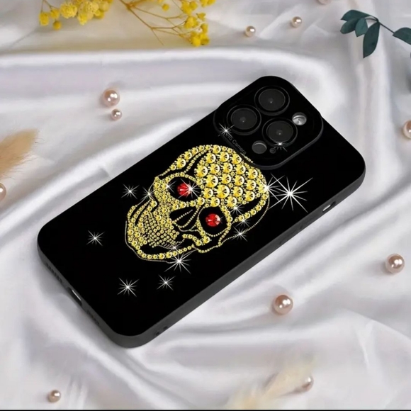 Gold Skeleton Pattern Silicone Phone Case For iPhone 14 Pro Max - BLACK- SALE - Picture 6 of 6